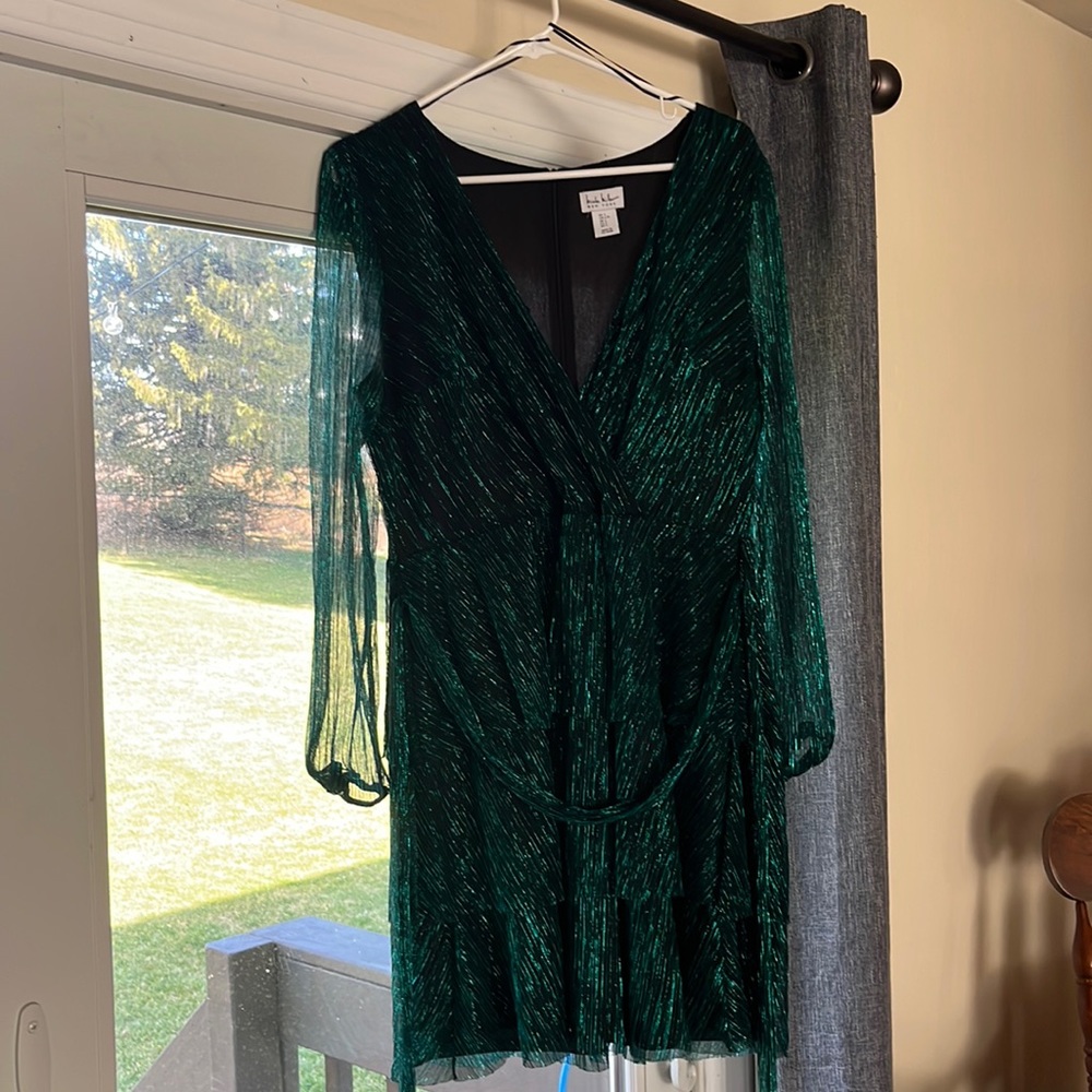 Green metallic long sleeve dress